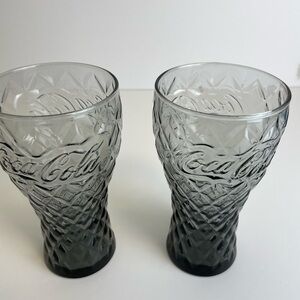 Two Vintage Smoked Diamond Style Coca Cola Glasses